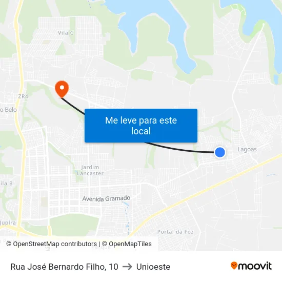 Rua José Bernardo Filho, 10 to Unioeste map