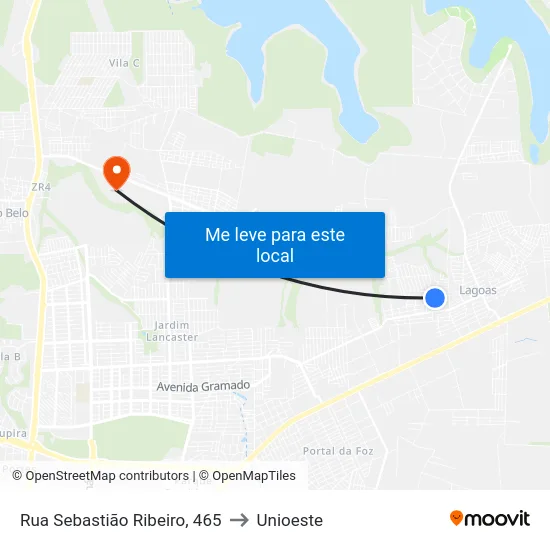 Rua Sebastião Ribeiro, 465 to Unioeste map