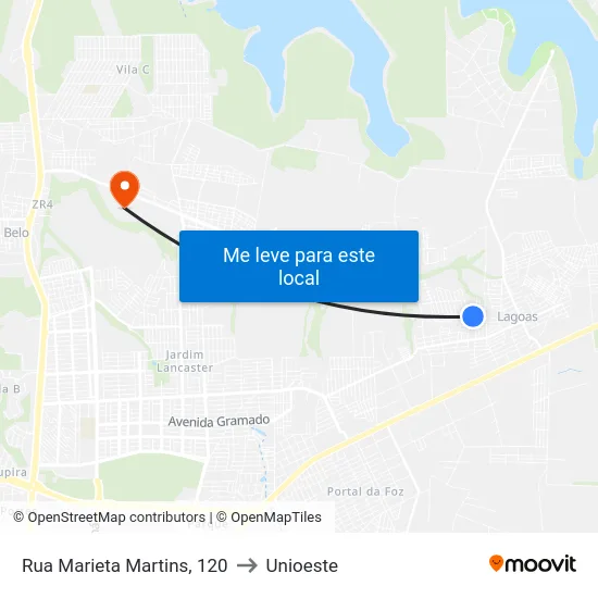 Rua Marieta Martins, 120 to Unioeste map