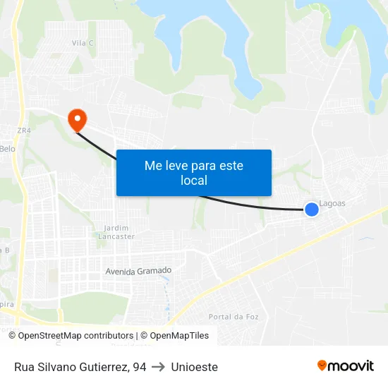 Rua Silvano Gutierrez, 94 to Unioeste map