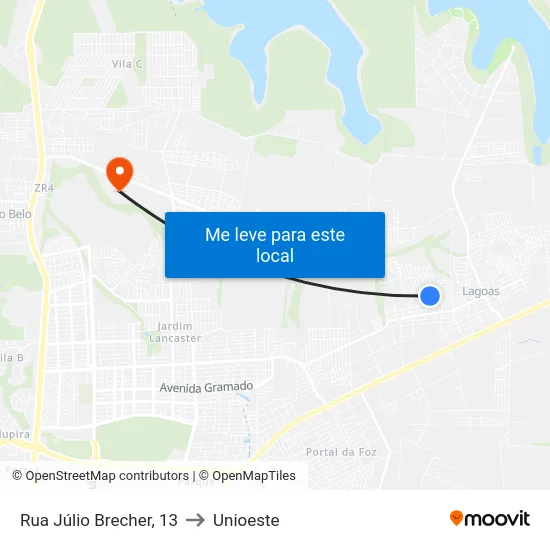 Rua Júlio Brecher, 13 to Unioeste map