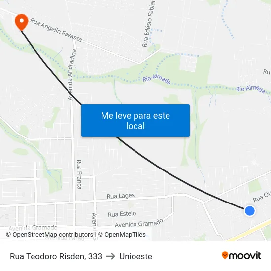Rua Teodoro Risden, 333 to Unioeste map