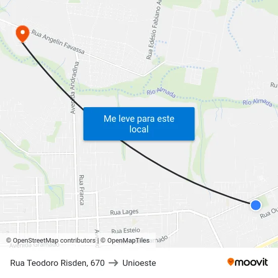 Rua Teodoro Risden, 670 to Unioeste map