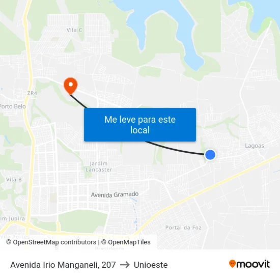 Avenida Irio Manganeli, 207 to Unioeste map