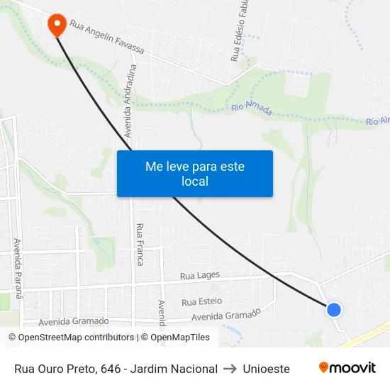Rua Ouro Preto, 646 - Jardim Nacional to Unioeste map