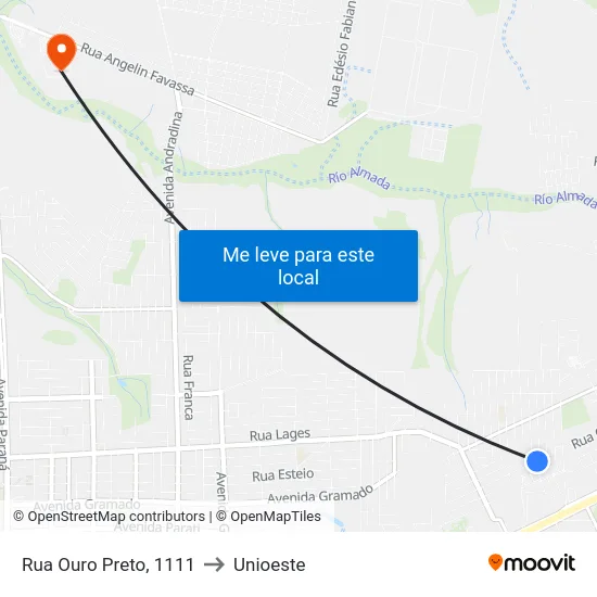 Rua Ouro Preto, 1111 to Unioeste map