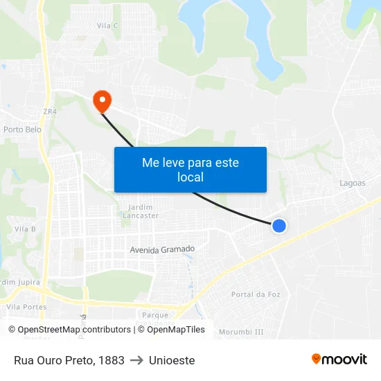 Rua Ouro Preto, 1883 to Unioeste map