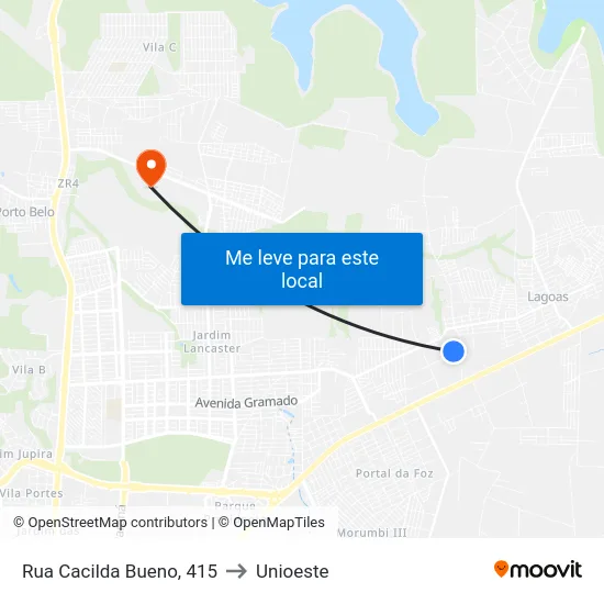 Rua Cacilda Bueno, 415 to Unioeste map