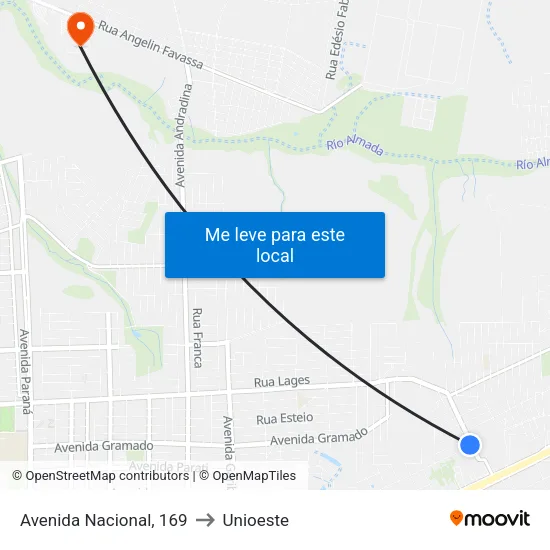 Avenida Nacional, 169 to Unioeste map