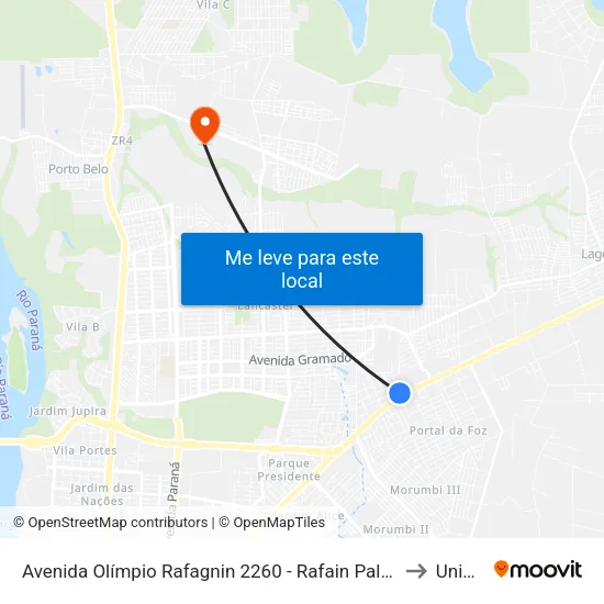 Avenida Olímpio Rafagnin 2260 - Rafain Palace Hotel & Convention to Unioeste map