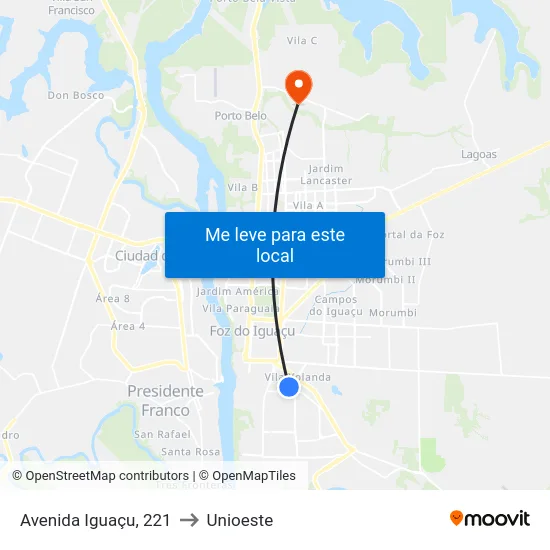 Avenida Iguaçu, 221 to Unioeste map
