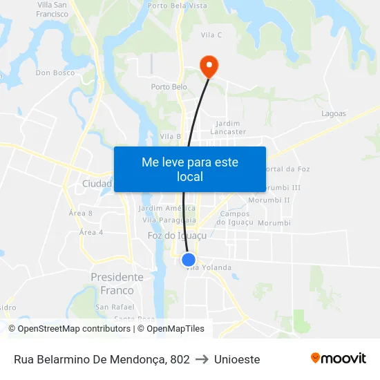 Rua Belarmino De Mendonça, 802 to Unioeste map