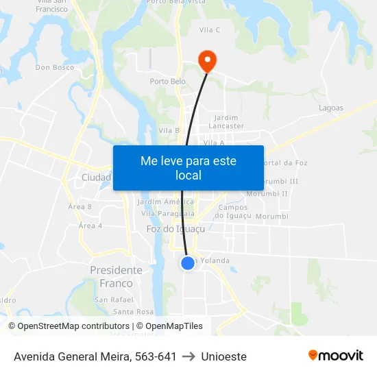 Avenida General Meira, 563-641 to Unioeste map