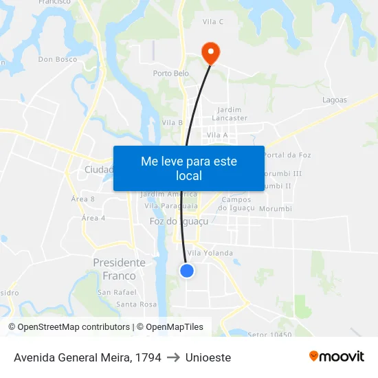 Avenida General Meira, 1794 to Unioeste map