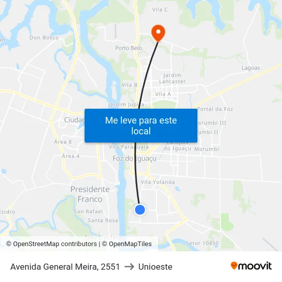 Avenida General Meira, 2551 to Unioeste map