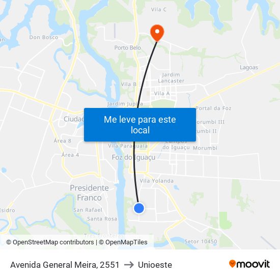 Avenida General Meira, 2551 to Unioeste map