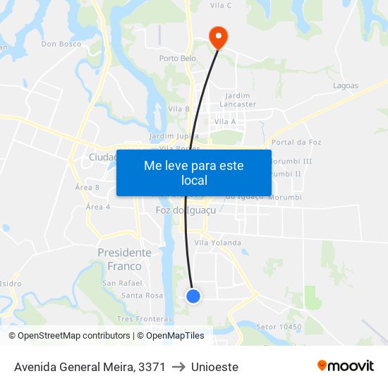 Avenida General Meira, 3371 to Unioeste map