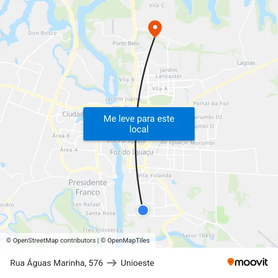 Rua Águas Marinha, 576 to Unioeste map