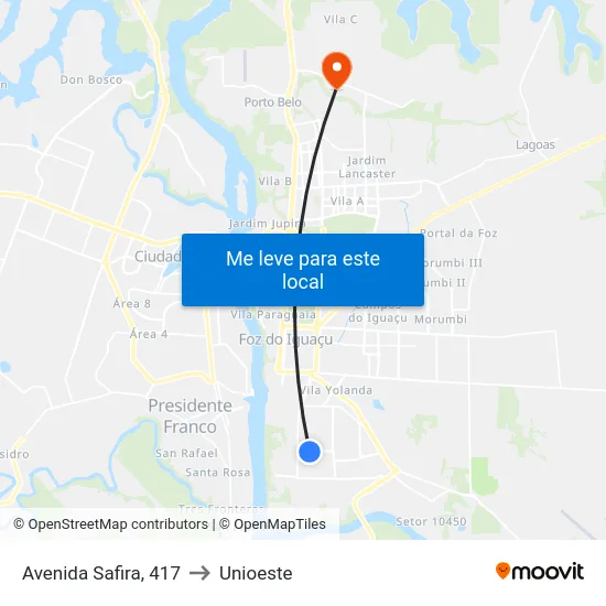 Avenida Safira, 417 to Unioeste map