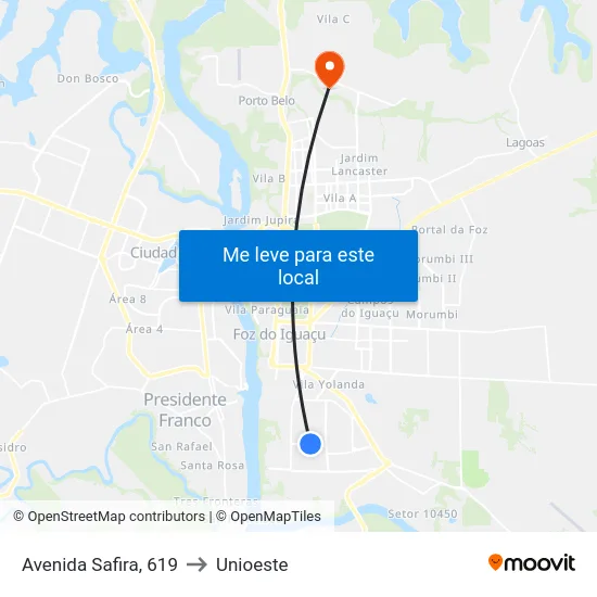 Avenida Safira, 619 to Unioeste map