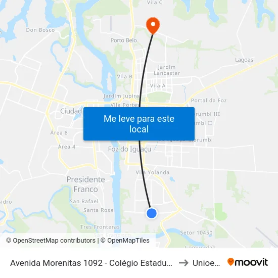 Avenida Morenitas 1092 - Colégio Estadual J.K. to Unioeste map