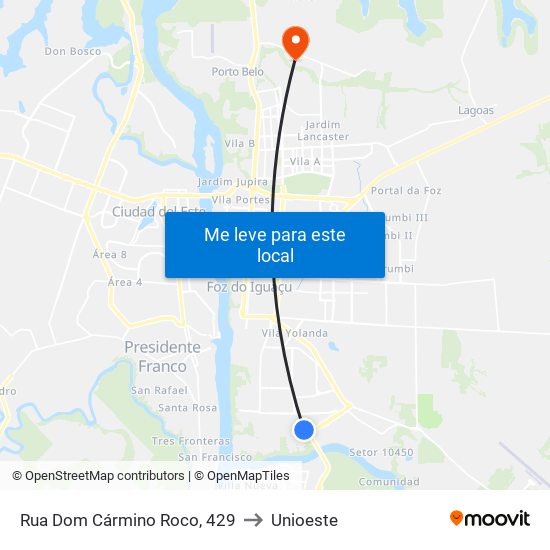Rua Dom Cármino Roco, 429 to Unioeste map