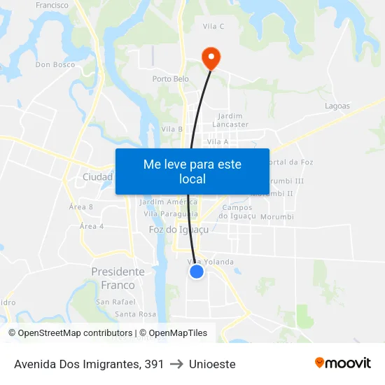 Avenida Dos Imigrantes, 391 to Unioeste map