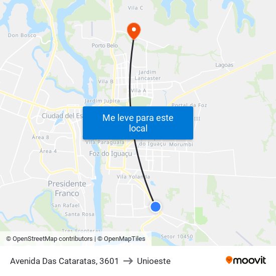 Avenida Das Cataratas, 3601 to Unioeste map