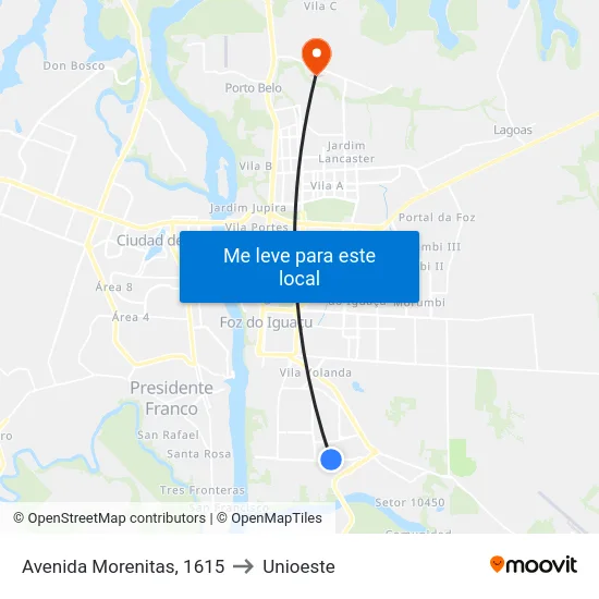 Avenida Morenitas, 1615 to Unioeste map