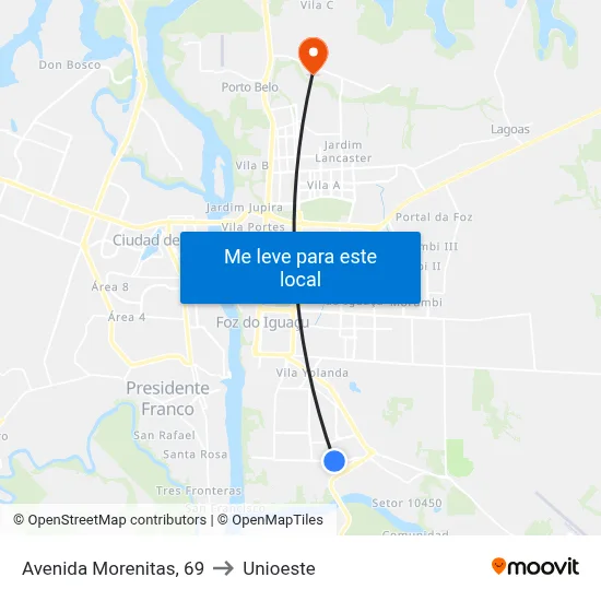 Avenida Morenitas, 69 to Unioeste map