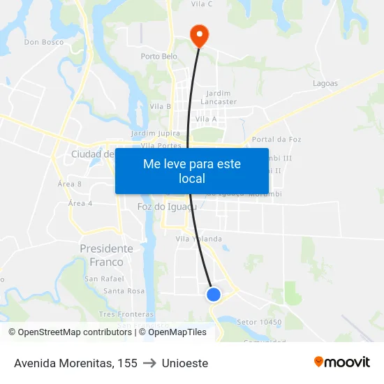Avenida Morenitas, 155 to Unioeste map