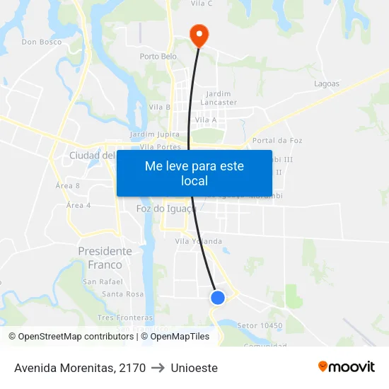 Avenida Morenitas, 2170 to Unioeste map