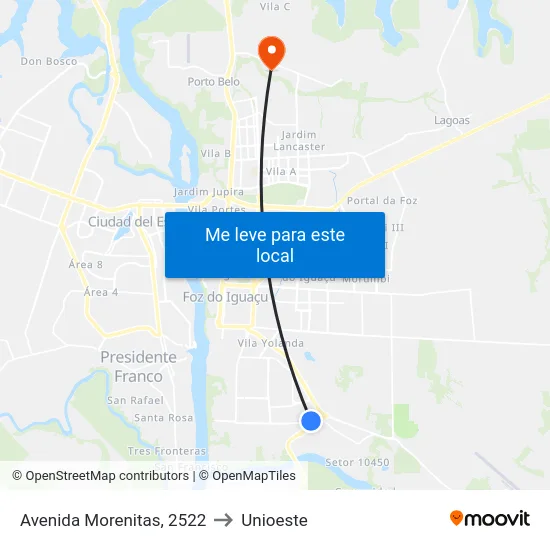 Avenida Morenitas, 2522 to Unioeste map