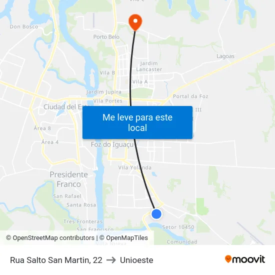 Rua Salto San Martin, 22 to Unioeste map