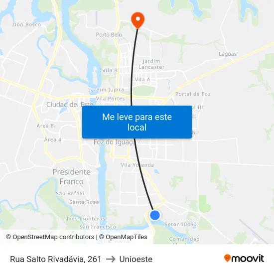 Rua Salto Rivadávia, 261 to Unioeste map