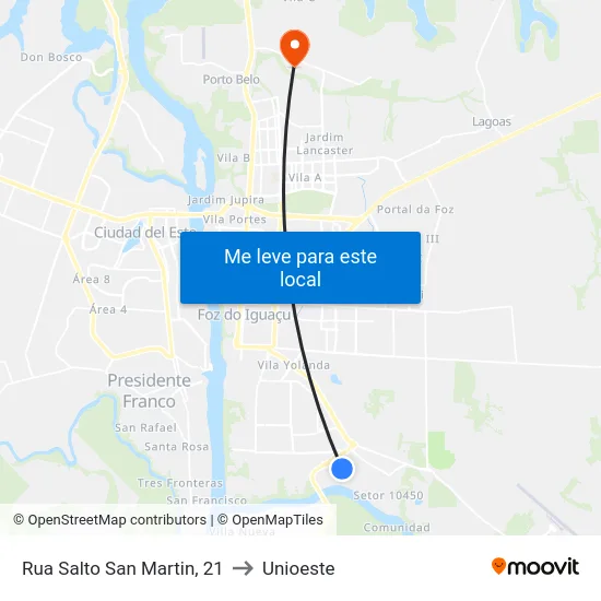 Rua Salto San Martin, 21 to Unioeste map