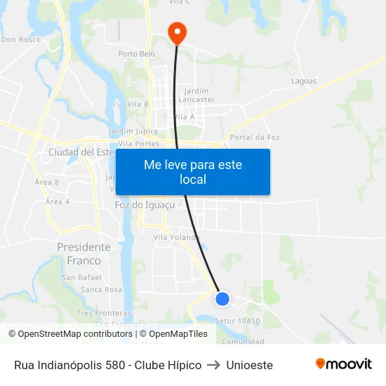 Rua Indianópolis 580 - Clube Hípico to Unioeste map