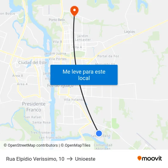 Rua Elpídio Veríssimo, 10 to Unioeste map