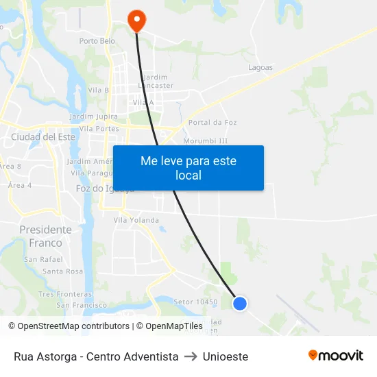 Rua Astorga - Centro Adventista to Unioeste map