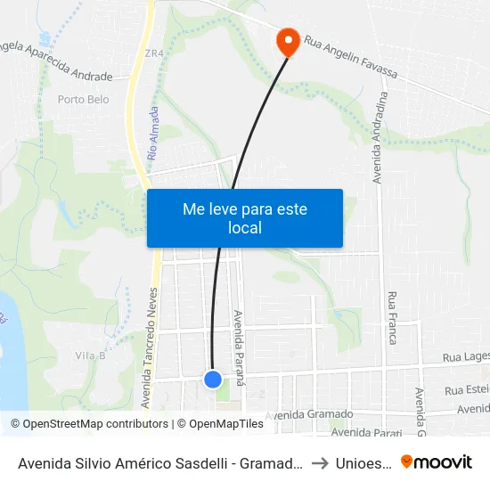 Avenida Silvio Américo Sasdelli - Gramadão to Unioeste map