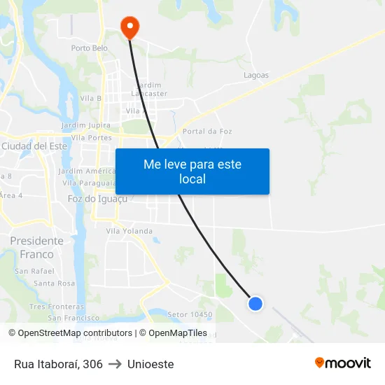 Rua Itaboraí, 306 to Unioeste map