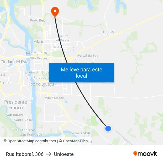 Rua Itaboraí, 306 to Unioeste map