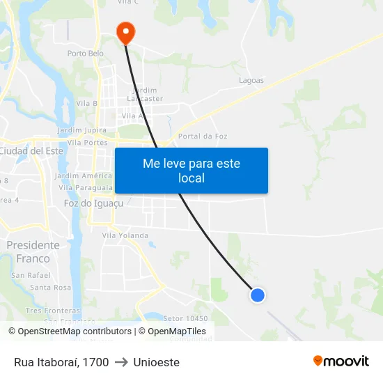 Rua Itaboraí, 1700 to Unioeste map