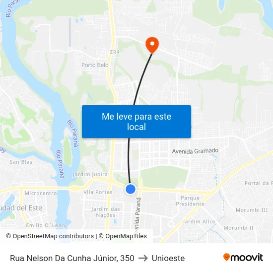 Rua Nelson Da Cunha Júnior, 350 to Unioeste map
