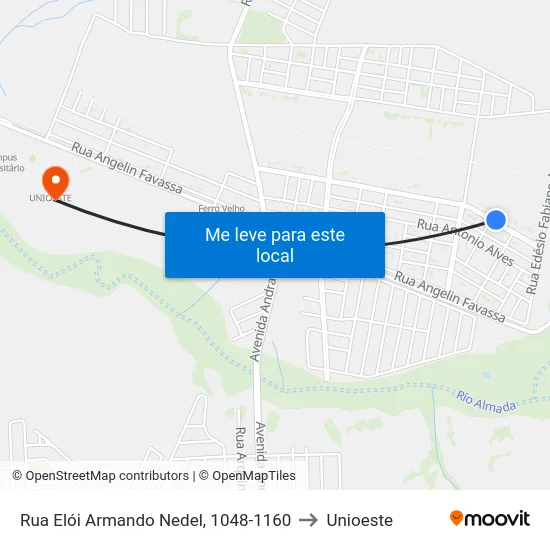 Rua Elói Armando Nedel, 1048-1160 to Unioeste map