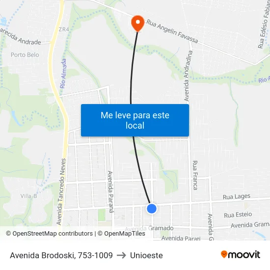 Avenida Brodoski, 753-1009 to Unioeste map