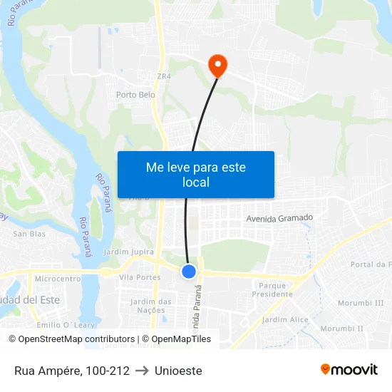 Rua Ampére, 100-212 to Unioeste map