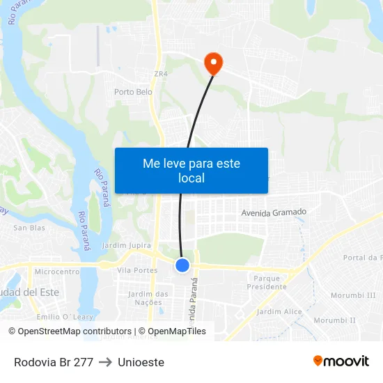 Rodovia Br 277 to Unioeste map