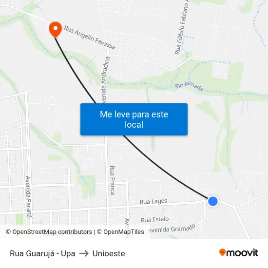 Rua Guarujá - Upa to Unioeste map
