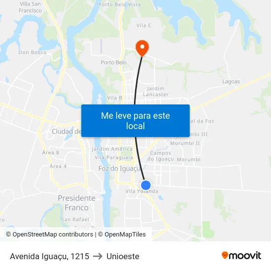Avenida Iguaçu, 1215 to Unioeste map
